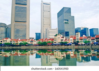 Historical Boat Quay District In Singapore 