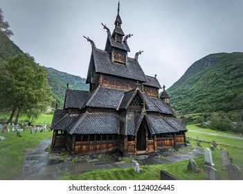 Historical Borgund stave church in Norway. A stunning and rare medieval christian church from the 12th century and the  best preserved example of this architecture. - Shutterstock ID 1124026445