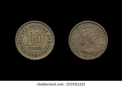 Historical British Borneo And Malaya 10 Cents Coin Obverse And Reverse