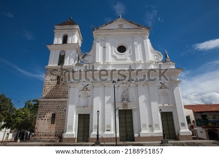 The historical Cathedral Basilica of the Immaculate Conception built between 1797 and 1837 in the beautiful town of Santa Fe de Antioquia in Colombia