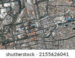 Historical City of Jakarta from space. It shows region of West Jakarta, Indonesia. Image satellite of building. Generated from satellite images. Suitable for geographic background or wallpaper. 
