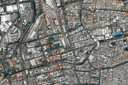 Historical City Of Jakarta From Space. It Shows Region Of West Jakarta, Indonesia. Image Satellite Of Building. Generated From Satellite Images. Suitable For Geographic Background Or Wallpaper. 