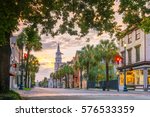 Historical downtown area of  Charleston, South Carolina, USA at twilight.