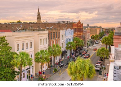 Historical downtown area of  Charleston, South Carolina, USA at twilight.
