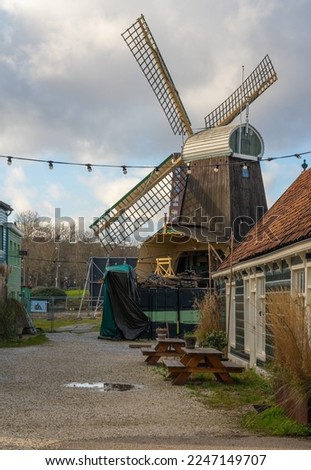Historical dutch windpowered sawmill De Otter from 1631, located in Amsterdam and listed as a national heritage site of the Netherlands