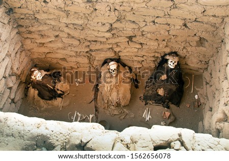 Historical excavations of preinca Nazca or Nasca civilisation cemetery of Chauchilla at Nazca area in Peru Stock photo © 