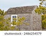 Historical French cable hut, site for transatlantic telegraph cable and national register of historic places, on Nauset Light Beach Eastham MA USA