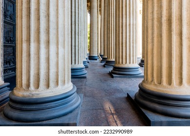 Historical granite columns of the cathedral, details, stripes, textured background - Shutterstock ID 2232990989