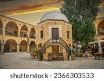 Historical Great Inn, Nicosia, North Cyprus. Ancient Ottoman architecture and arch building.