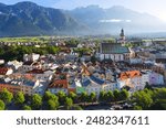 The historical Hall in Tirol Old town, Alps mountains, Austria