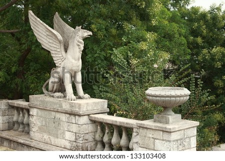 Historical objects/Tiers Mitridatskoy stairs decorated with figures of griffins symbol of the city of Kerch, Crimea, Ukraine