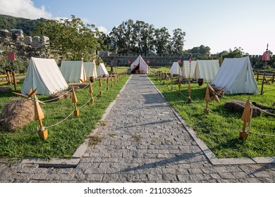 Historical re-enactment of the Romans army military tent camp in the fortress