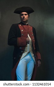 Historical Regency Man In Hat Holds Hand In Jacket.