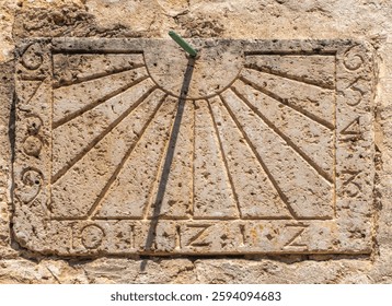 Historical solar clock on the outer walls of Cartagena Cathedral the UNESCO-listed Old Town of Cartagena, Colombia