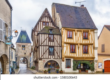 Historical square with half-timbered houses in Noyers (Noyers-sur-Serein), Yonne, France