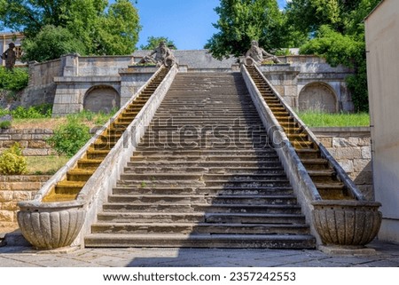 Historical stairs leading to a ruined castle near Kuks Hospital.