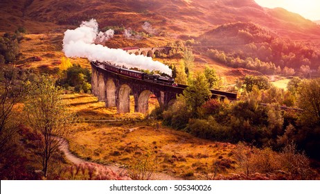 Historical Steam Train is crossing the Glenfiann Viaduct - Powered by Shutterstock