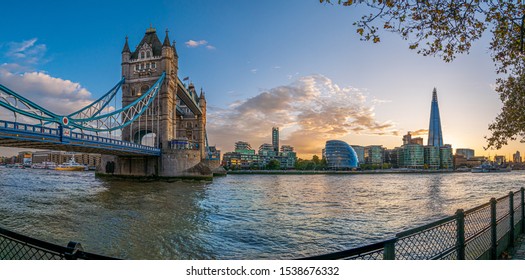 the historical Tower Bridge and famous landmarks of London on Thames riverside in fall season, Great Britain - Shutterstock ID 1538676332