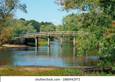 Historical Wood Bridge Over Concord River In Minute Man National Historical Park Concord