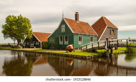 Historical wooden windmill village Zaanse Schans Netherlands, wooden wind mill village near Amsterdam.