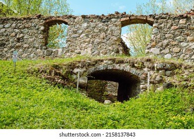 Historically Very Old Castle Ruins In Latvia. Farm Building With A Cellar.