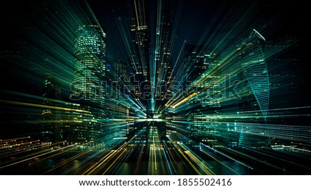 Hi-tech abstract background. Cityscape of skyscrapers of Moscow City