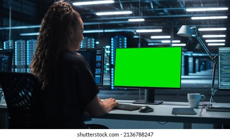 Hi-Tech AI Research Center African American Female IT Engineer Working on a Neural Network Project, She Uses Two Personal Computer, Screen Shows Big Data Graphics, Futuristic Machine Learning Concept - Powered by Shutterstock - Get 15% off with code: PIKWIZARD15