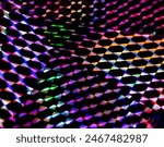 Hi-tech technological background. Shiny disco colorful patterns formed by light on prismatic paper abstract wallpaper. Holiday bokeh green blue and pink lights festive backdrop. Holographic