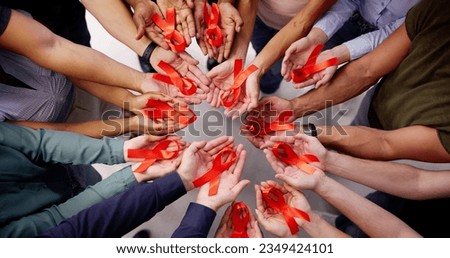 HIV AIDS Patient Treatment Charity Support And Red Awareness Ribbon