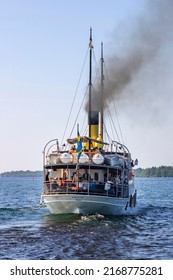 Hjo, Sweden, July, 2016, Old Steamboat On Its Way On Lake Vättern In Sweden