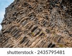 Hljodaklettar scenery, echo rocks or whispering cliffs remains of ancient craters in Iceland, astonishing columnar volcanic formations