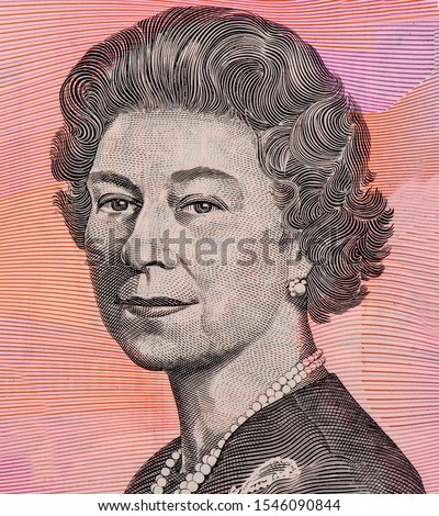 H.M. Queen Elizabeth II, Portrait from Australia 5 Dollars 1995-1998 polymer Banknotes. 