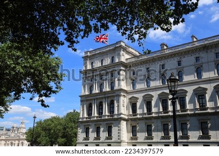 HM Treasury. London landmark, UK -  The Exchequer, also known as His Majesty's Treasury building.