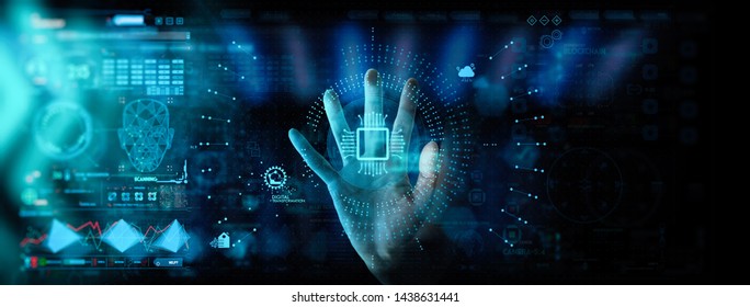 Hnad working with Digital transformation change management and internet of things (IoT) Ui. - Shutterstock ID 1438631441