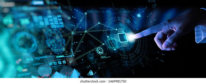 Hnad working with Digital transformation change management and internet of things (IoT) Ui. - Shutterstock ID 1469981750