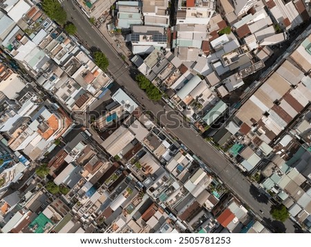 Similar – Image, Stock Photo Top view of city road with car traffic