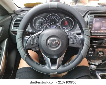 Ho Chi Minh City, Vietnam - 07 August 2022: In The Cabin Of A Car, Mazda 6, The Expensive Car. Own A Car Is A Dream To Many People In Vietnam.