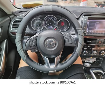 Ho Chi Minh City, Vietnam - 07 August 2022: In The Cabin Of A Car, Mazda 6, The Expensive Car. Own A Car Is A Dream To Many People In Vietnam.