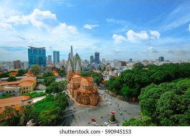 Ho Chi Minh City / Vietnam - February 26, 2017 : Notre Dame Cathedral (Vietnamese: Nha Tho Duc Ba), build in 1883 in Ho Chi Minh city, Vietnam. The church was established by French colonists