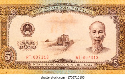 Ho Chi Minh Portrait From Viet Nam 5 Dong 1958 Banknotes. 