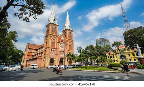 HO CHI MINH, VIETNAM - 21 Jan, 2016. Notre Dame Cathedral (Vietnamese: Nha Tho Duc Ba) in sunny day. Build in 1883 in Ho Chi Minh city, Vietnam. HO CHI MINH CITY (SAI GON)