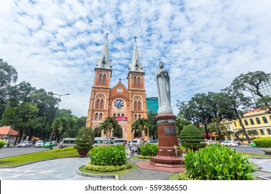 HO CHI MINH, VIETNAM - JANUARY 1, 2017: Saigon Notre-Dame Cathedral Basilica (Nha Tho Duc Ba) in Ho Chi Minh city, Vietnam. 