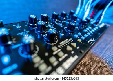 Ho Chi Minh, Vietnam - July 18th 2019 : Semi Modular Synth From Moog. Mother 32 Synthesizer. Modern Synth For Music Industry.