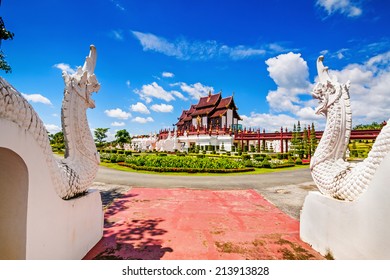 Ho Kham Luang At Royal Park Rajapruek, Traditional Thai Architecture In The Lanna Style, Chiang Mai, Thailand 