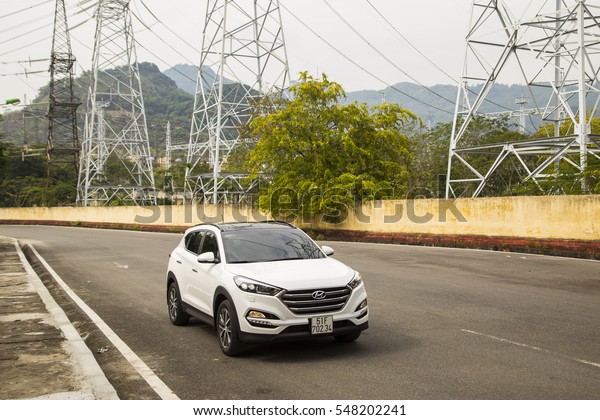 Hoabinh, Vietnam - Nov 29, 2016: Hyundai Tucson\
all-new 2016 model on test road in test-drive, Vietnam. Hyundai,\
the automotive industry\'s fifth largest automobile manufacturer in\
the world.