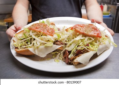 Hoagie Open Faced Submarine Sandwich On A Plate