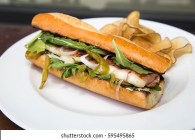 Hoagie Sandwich On A White Plate