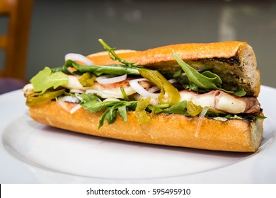 Hoagie Sandwich On A White Plate