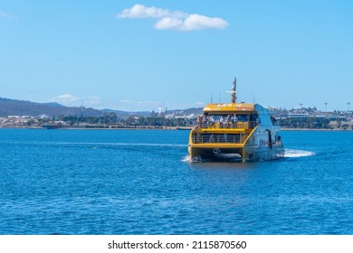 HOBART, AUSTRALIA, FEBRUARY 22, 2020: Ferry Bringing Tourists To MONA Gallery In Hobart, Australia