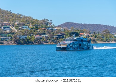 HOBART, AUSTRALIA, FEBRUARY 22, 2020: Ferry Bringing Tourists To MONA Gallery In Hobart, Australia